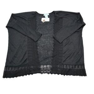 Diva Apparel Sweater Womens S Black Cardigan Quarter Sleeve Sheer Open Front